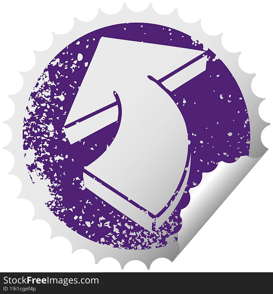 quirky distressed circular peeling sticker symbol arrow