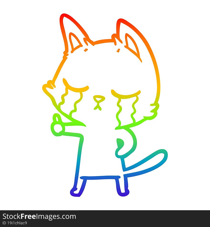 rainbow gradient line drawing crying cartoon cat