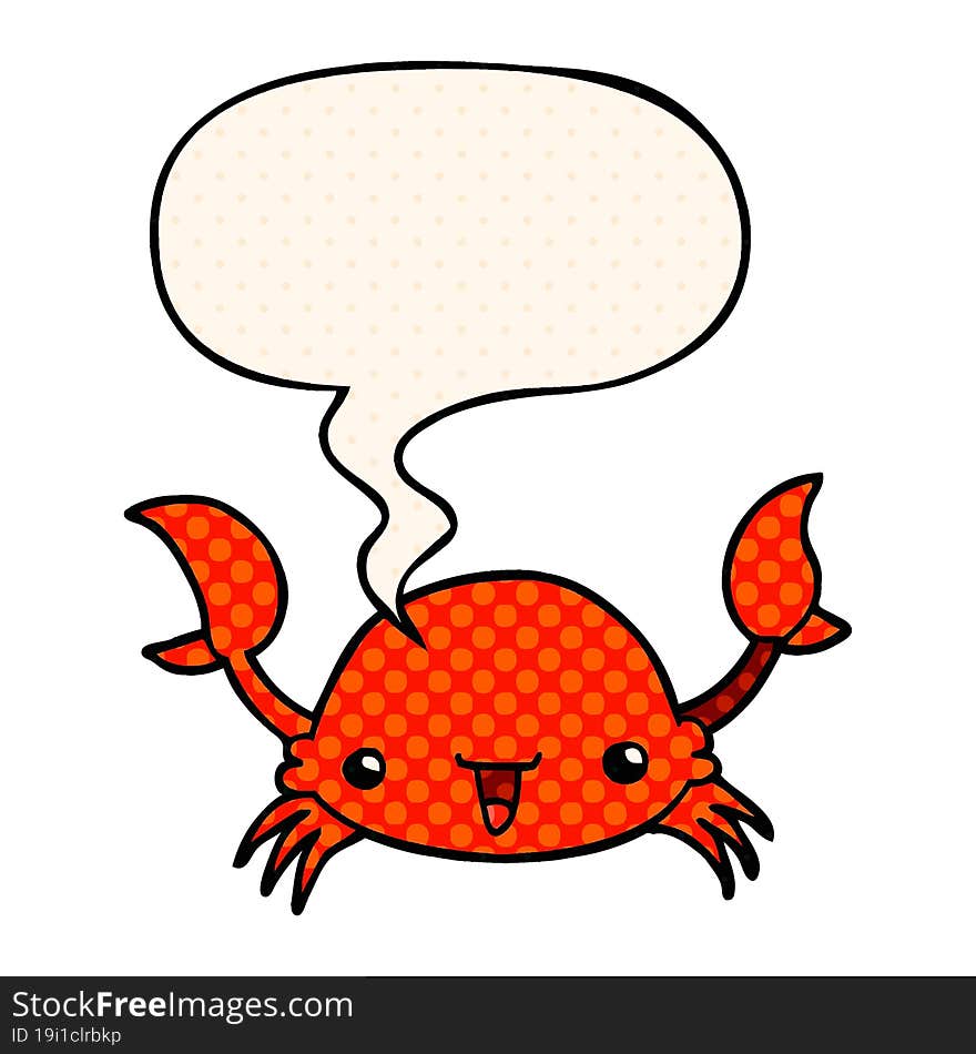 cartoon crab and speech bubble in comic book style