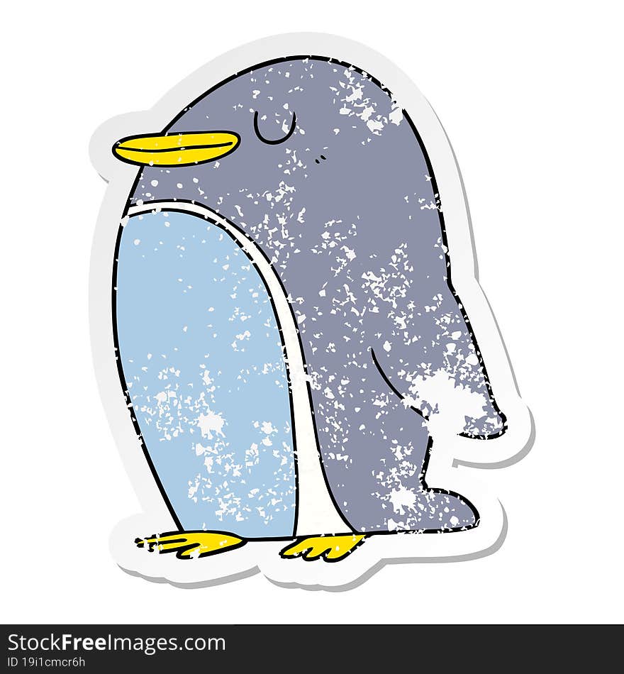 distressed sticker of a cartoon penguin