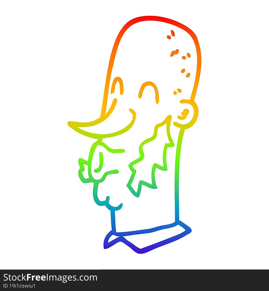 rainbow gradient line drawing cartoon man with muttonchop facial hair