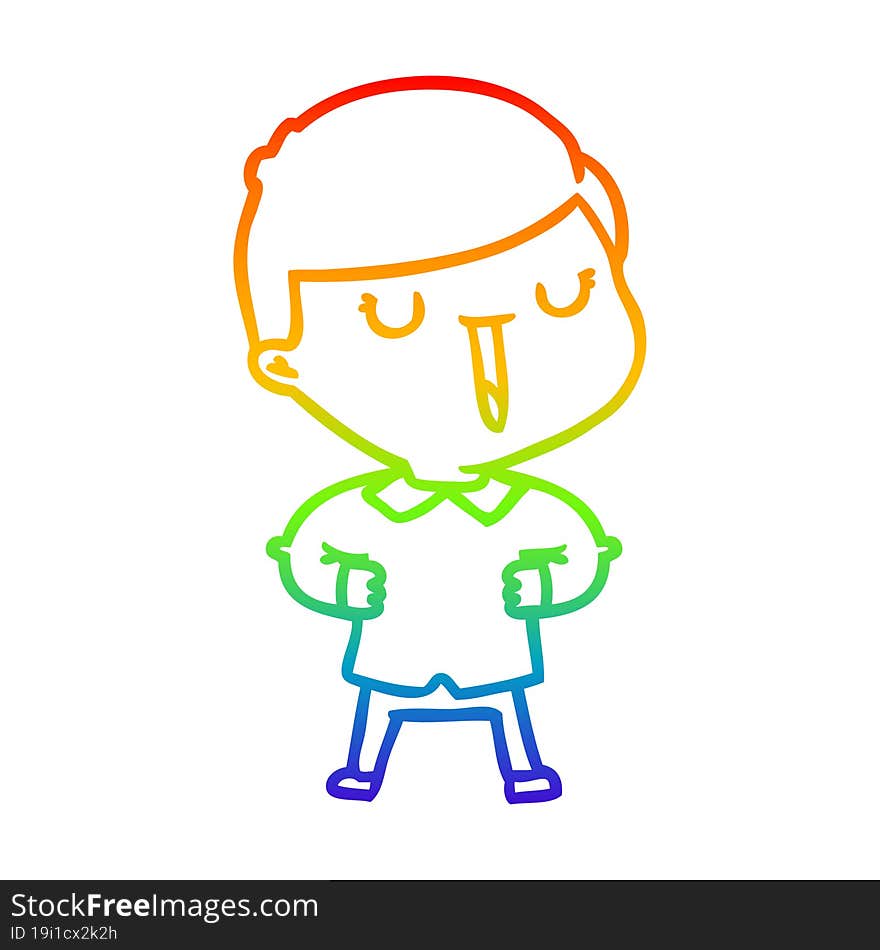 rainbow gradient line drawing of a cartoon happy boy