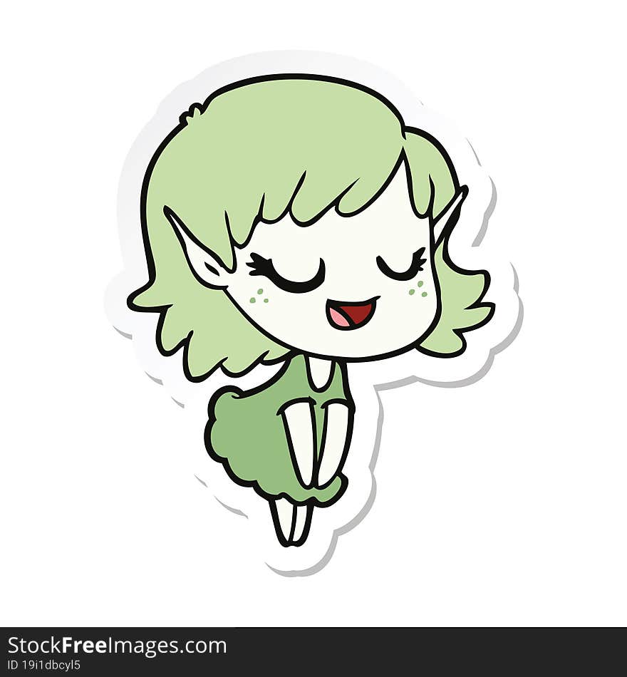 sticker of a happy cartoon elf girl