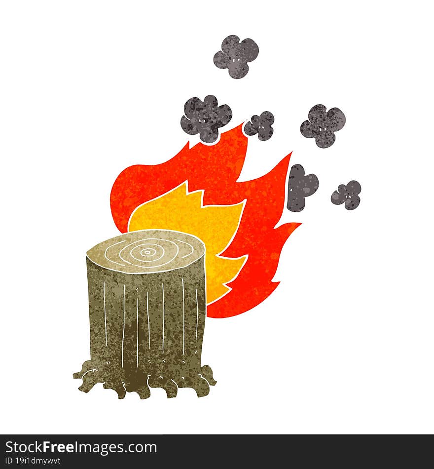 retro cartoon tree stump on fire