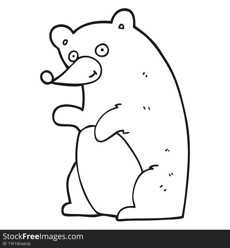 freehand drawn black and white cartoon bear