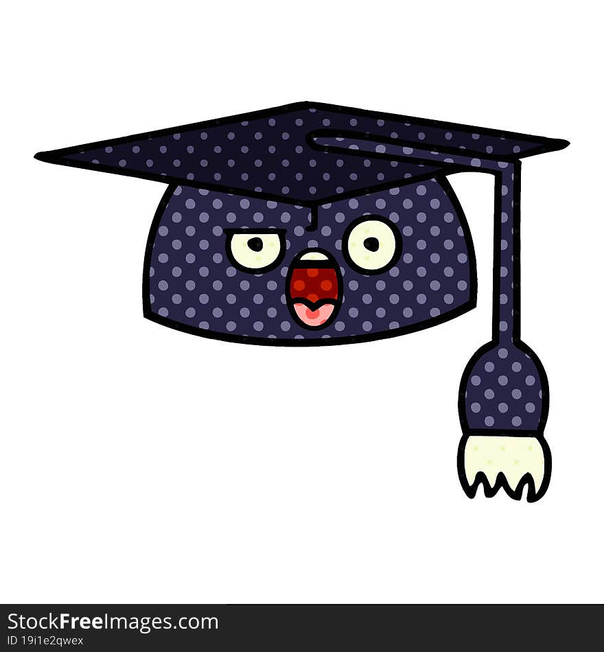 comic book style cartoon of a graduation hat