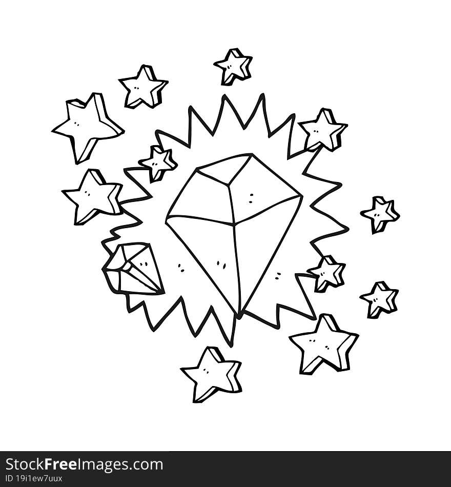 black and white cartoon sparkling diamond