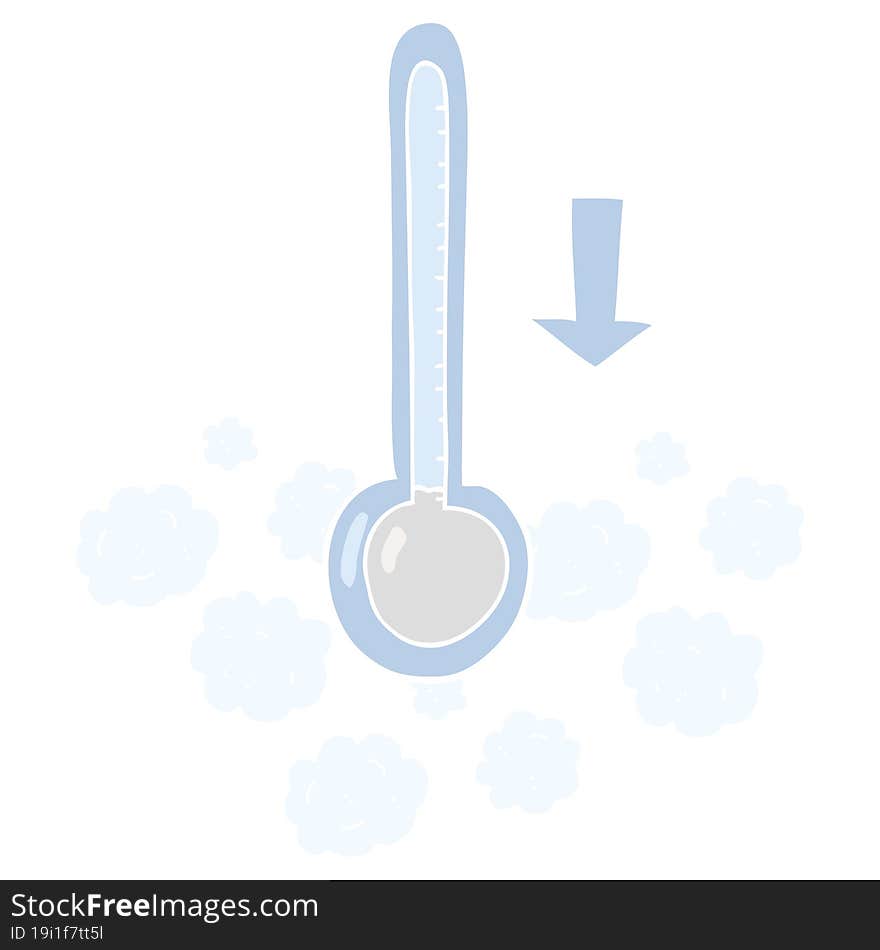 Flat Color Illustration Of A Cartoon Dropping Temperature