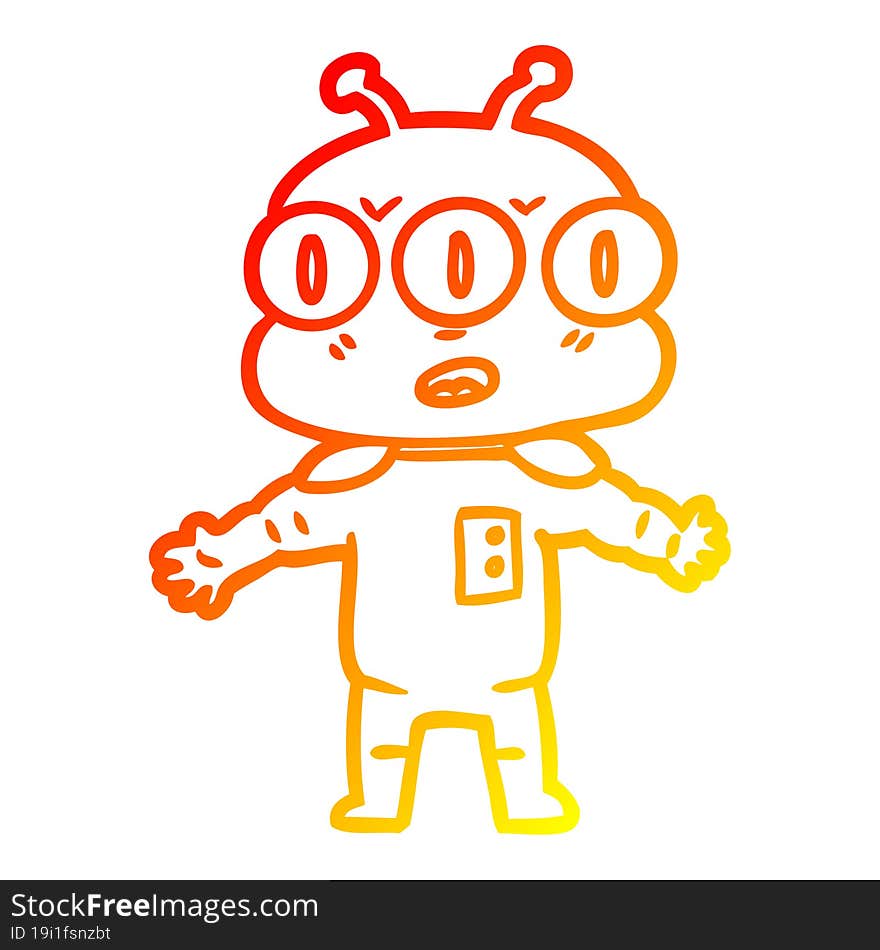 Warm Gradient Line Drawing Cartoon Three Eyed Alien