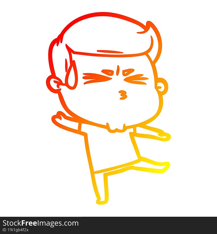 Warm Gradient Line Drawing Cartoon Man Sweating