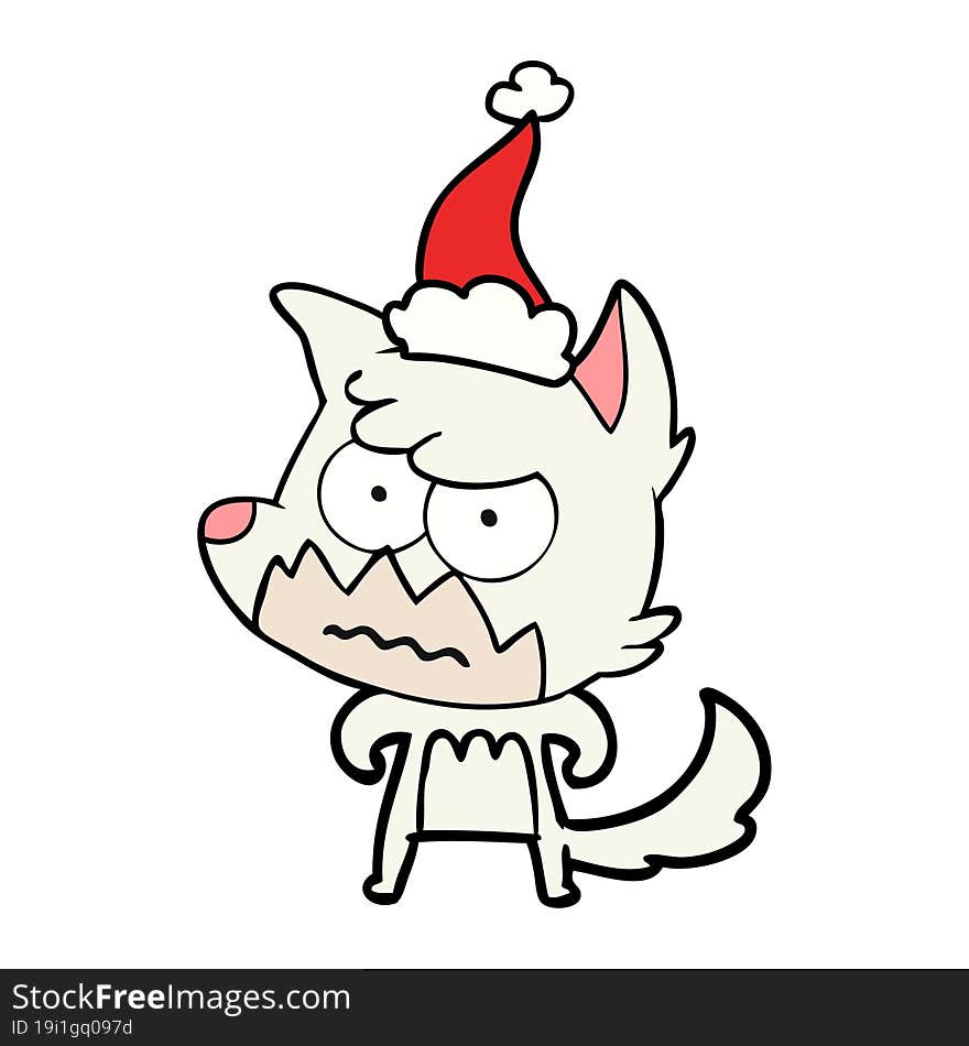 line drawing of a annoyed fox wearing santa hat