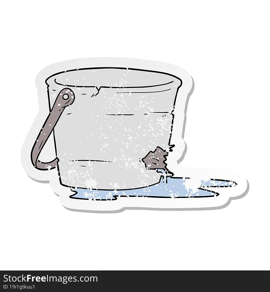 distressed sticker of a broken bucket cartoon