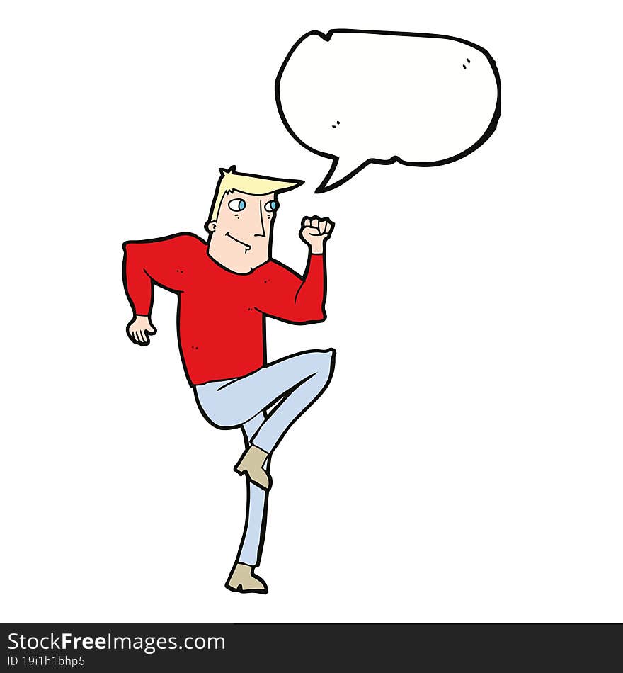 cartoon man jogging on spot with speech bubble