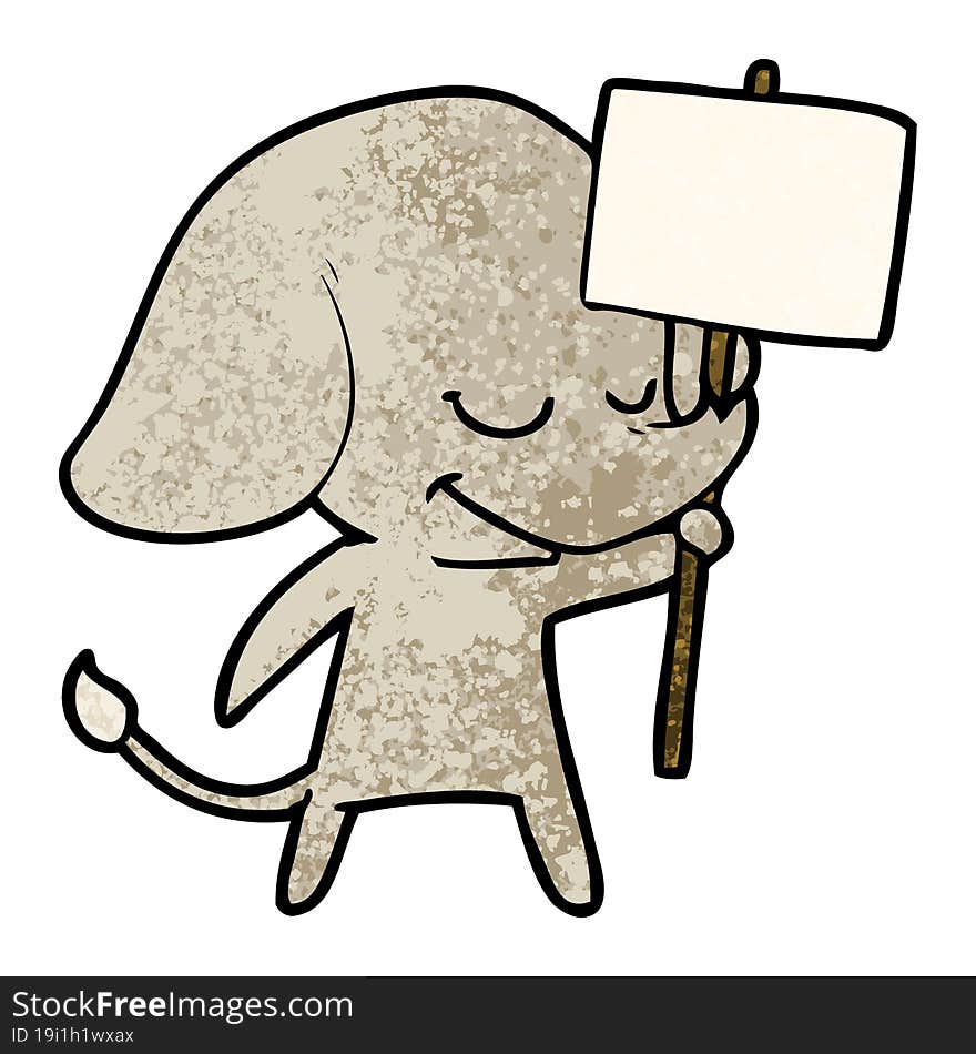 cartoon smiling elephant with placard. cartoon smiling elephant with placard