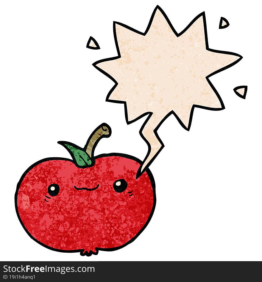 cartoon apple and speech bubble in retro texture style