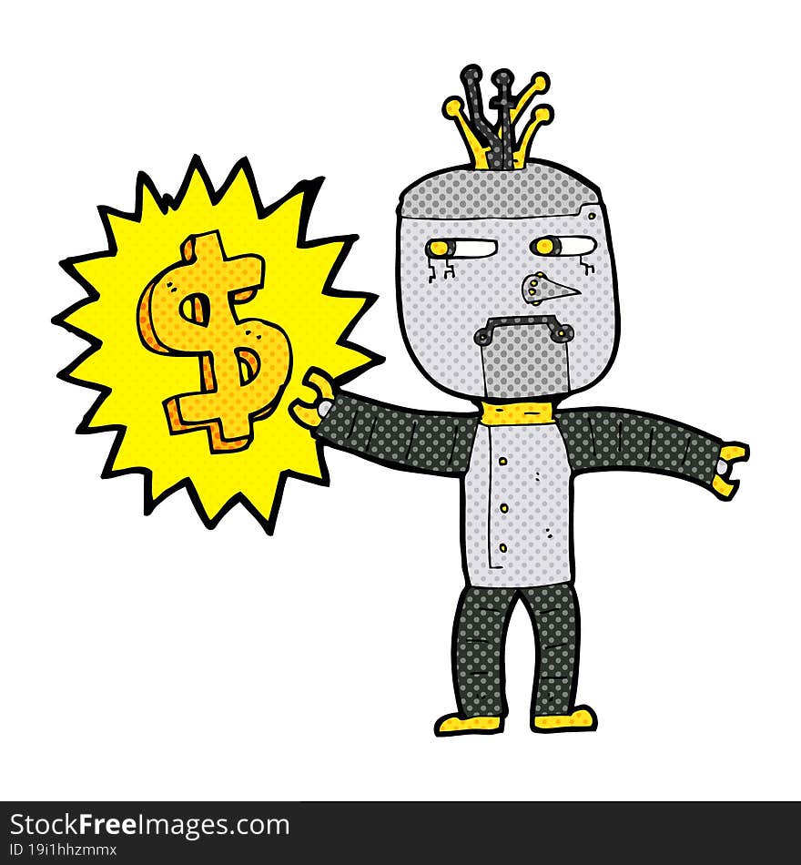 cartoon robot with money symbol