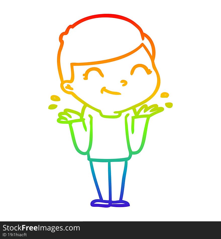 Rainbow Gradient Line Drawing Cartoon Boy Smiling