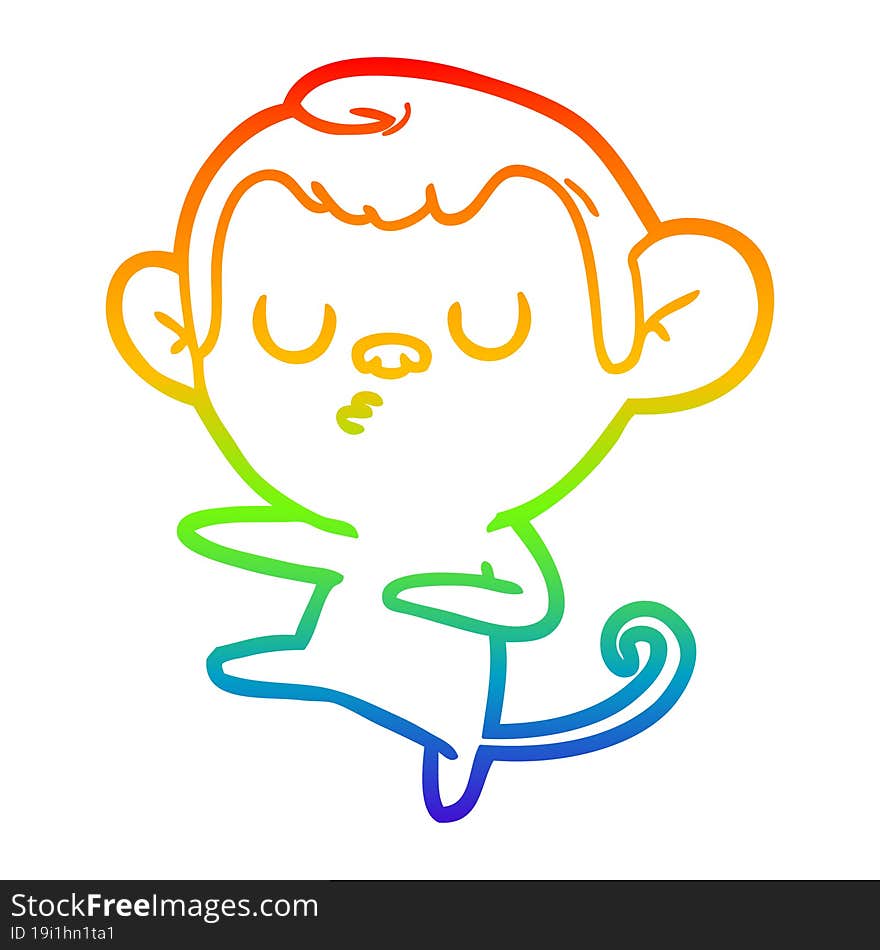 rainbow gradient line drawing of a cartoon monkey