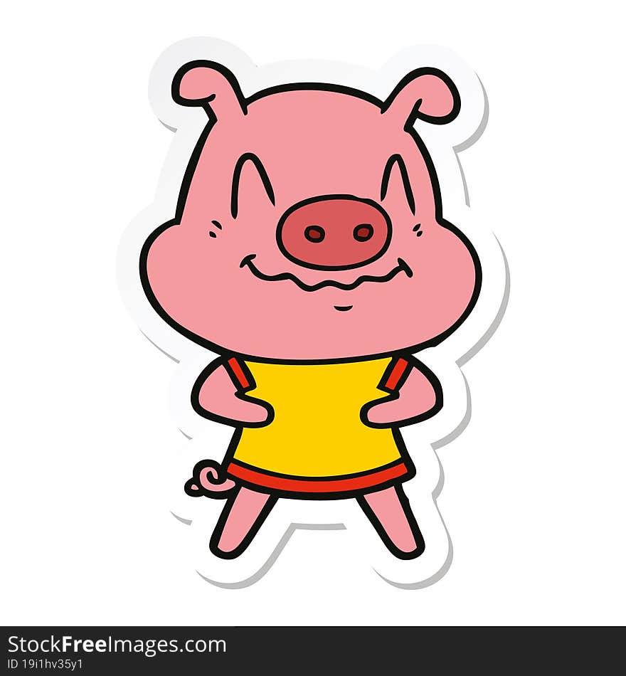 Sticker Of A Nervous Cartoon Pig