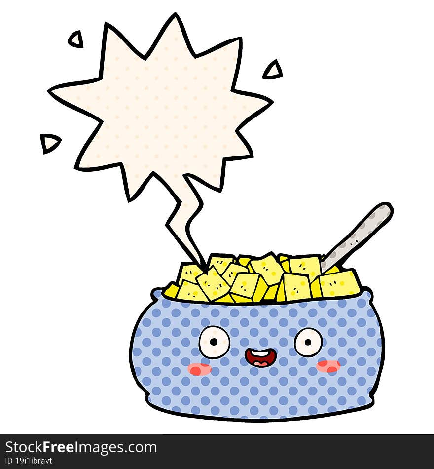 cute cartoon bowl of sugar and speech bubble in comic book style