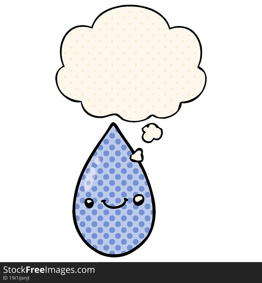 cartoon cute raindrop and thought bubble in comic book style