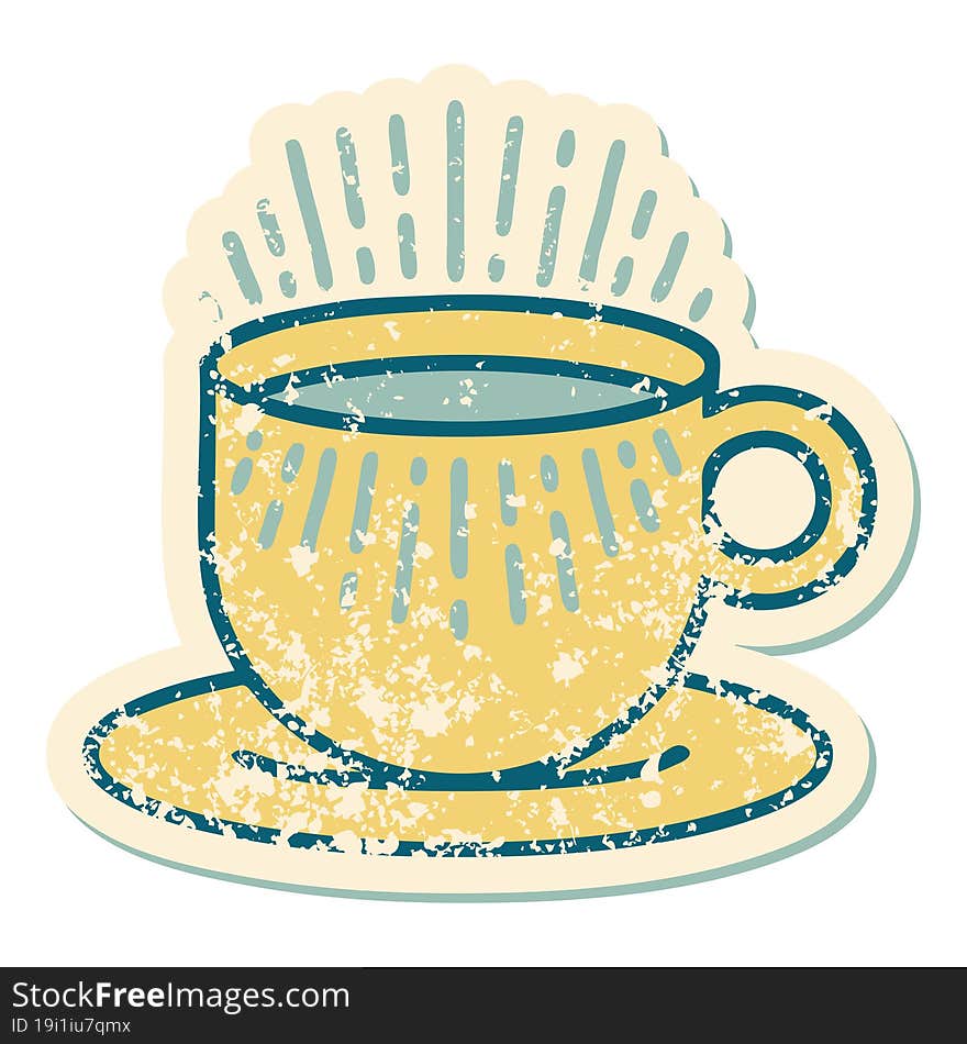 distressed sticker tattoo style icon of cup of coffee