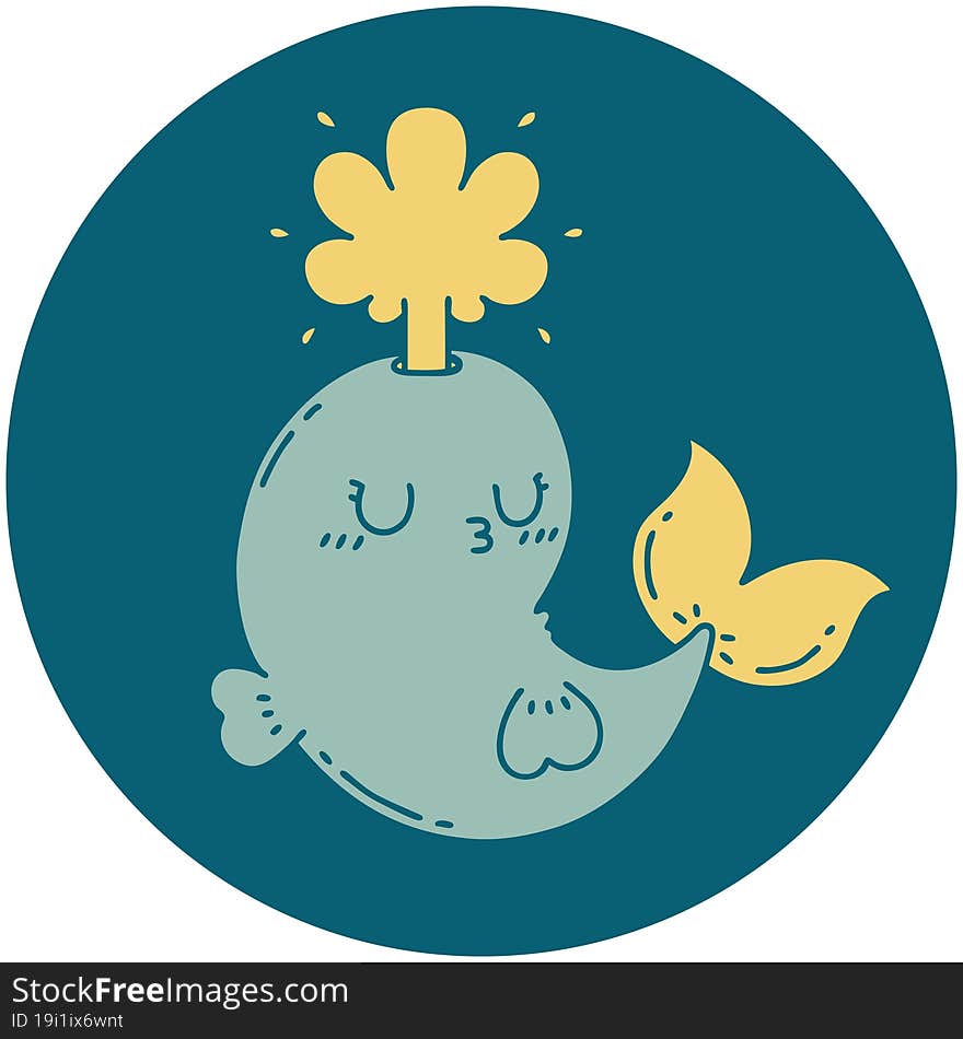 icon of tattoo style happy squirting whale character