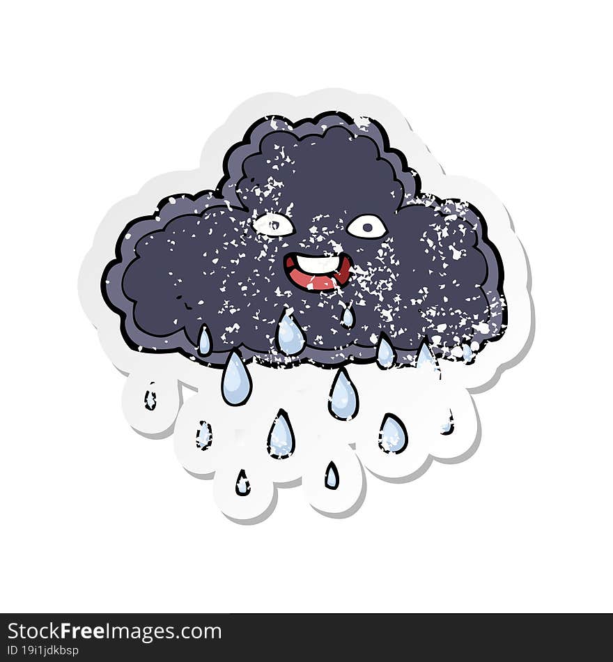 retro distressed sticker of a cartoon raincloud