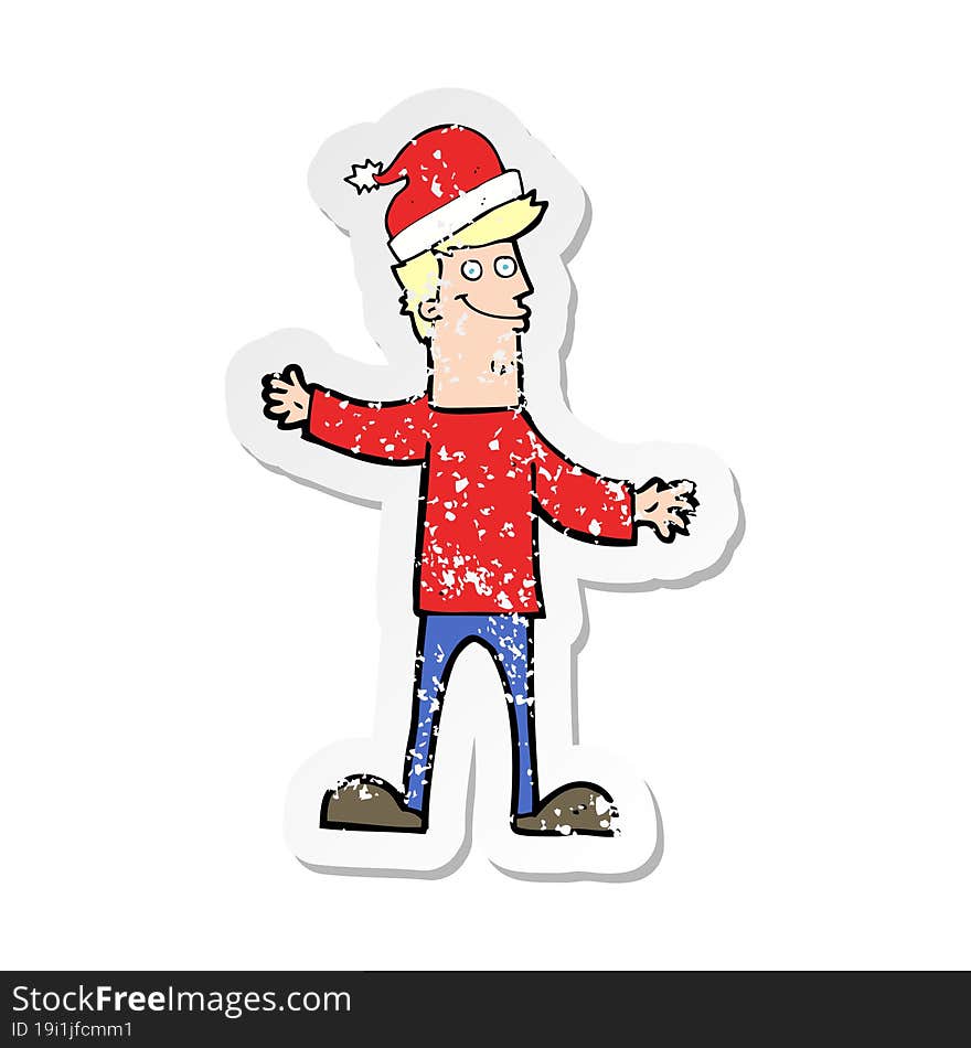 retro distressed sticker of a cartoon man ready for christmas