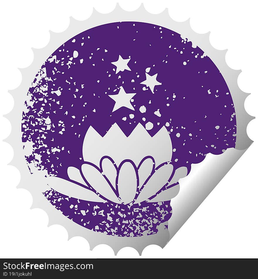 Distressed Circular Peeling Sticker Symbol Flower