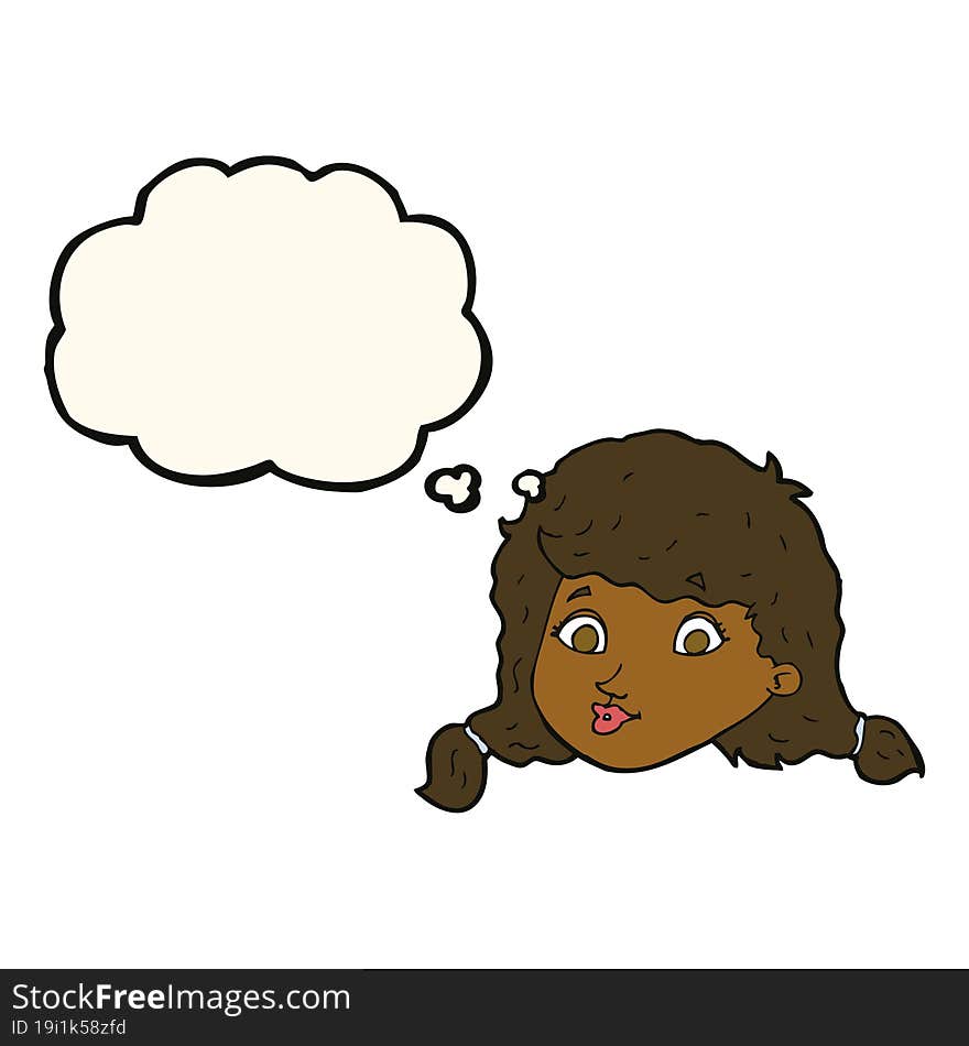 Cartoon Pretty Female Face With Thought Bubble