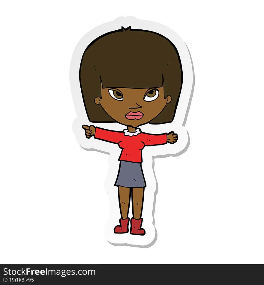 Sticker Of A Cartoon Woman Pointing