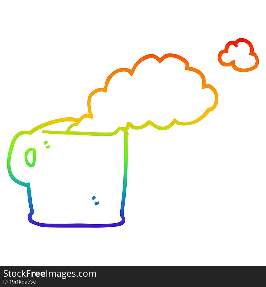 Rainbow Gradient Line Drawing Cartoon Hot Coffee