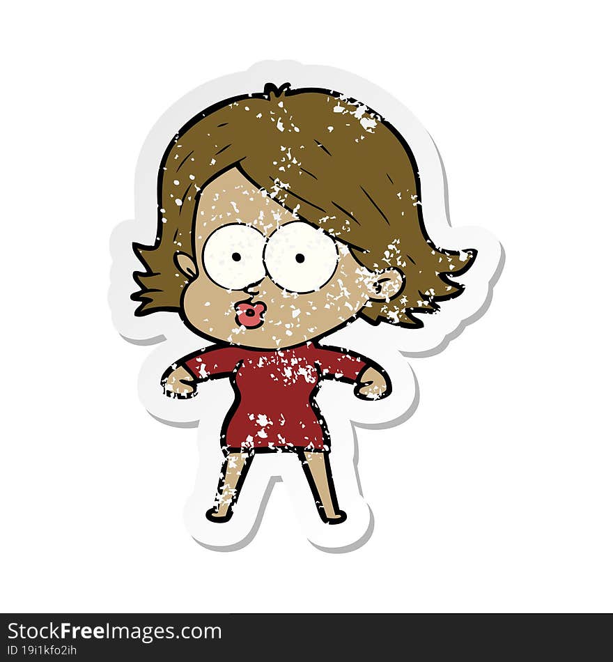 distressed sticker of a cartoon girl pouting