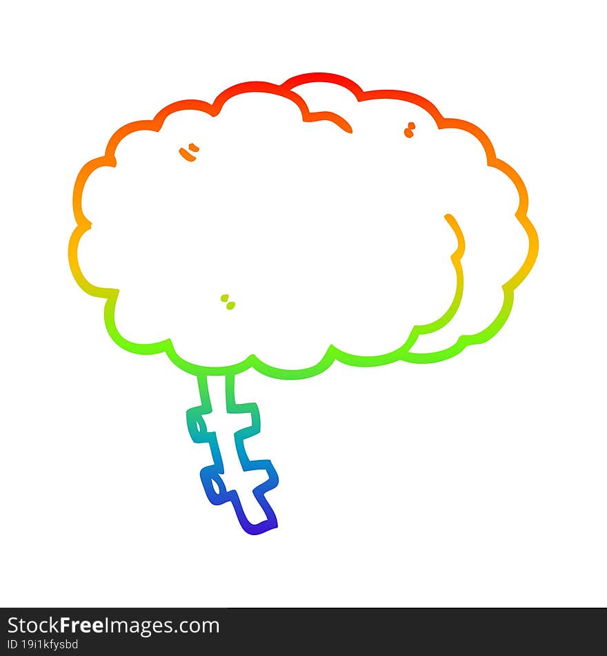 rainbow gradient line drawing of a cartoon brain