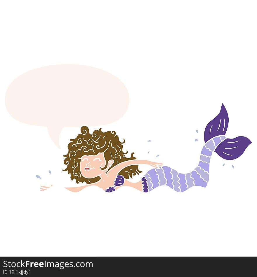 cartoon mermaid and speech bubble in retro style