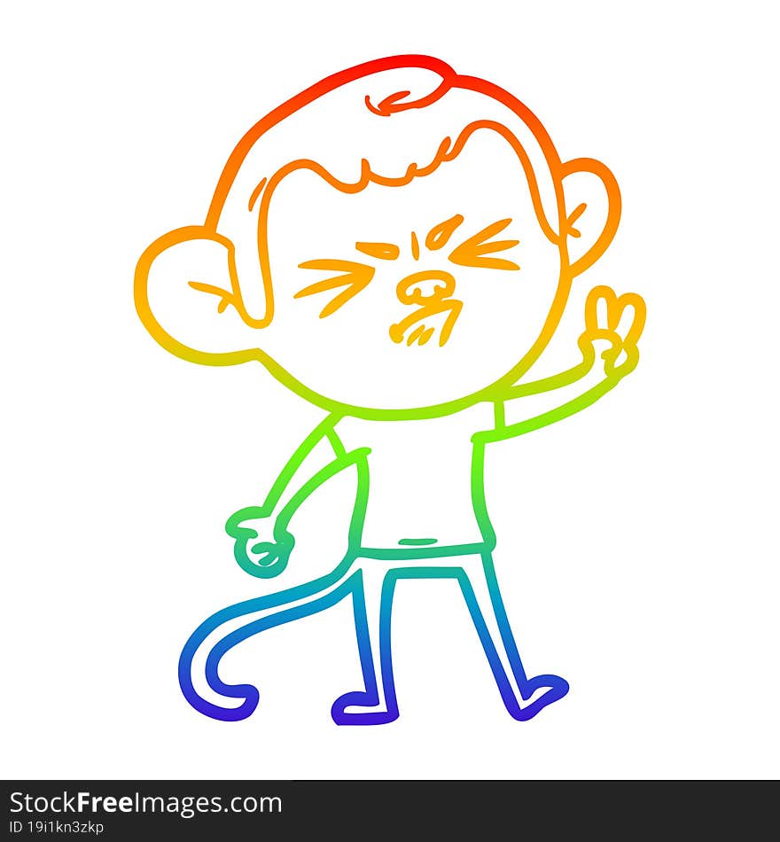 rainbow gradient line drawing cartoon angry monkey