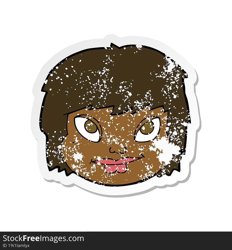 retro distressed sticker of a cartoon female face