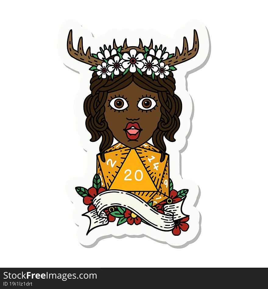 human druid with natural twenty dice roll sticker