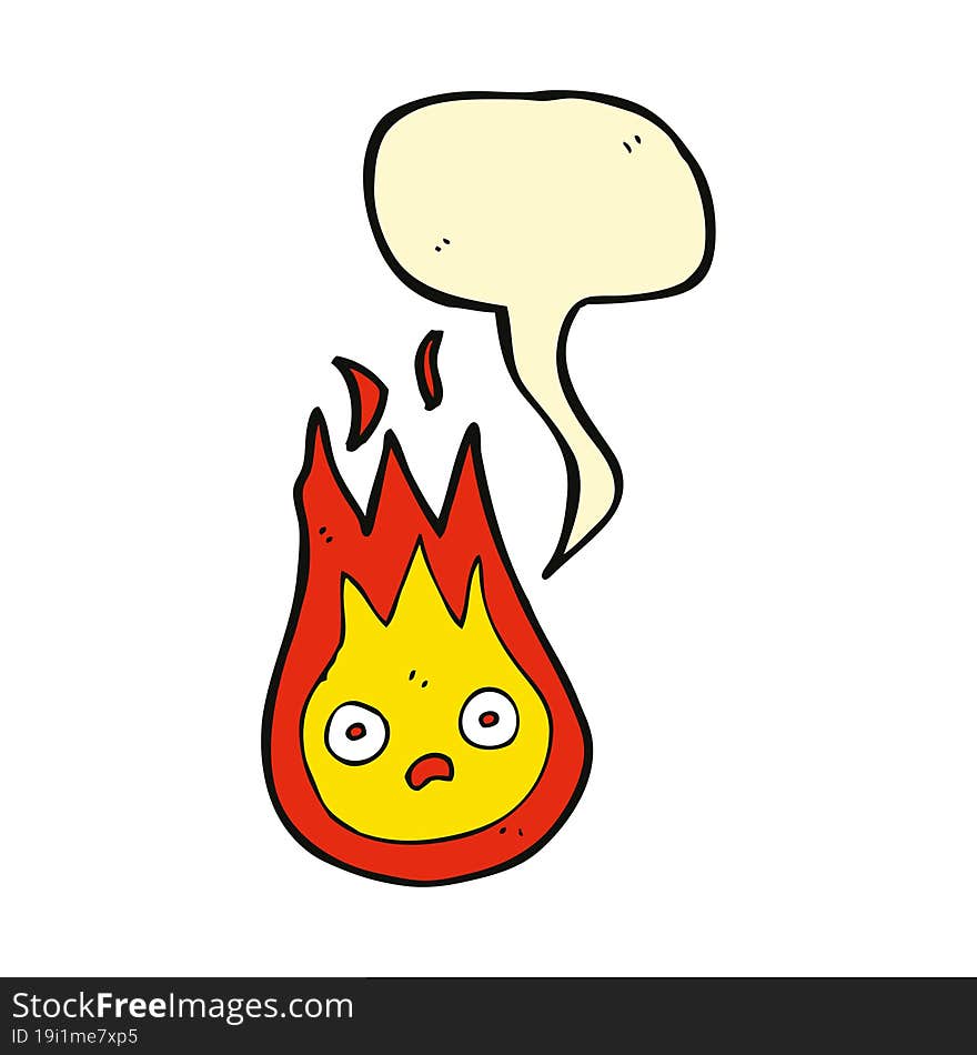 cartoon friendly fireball with speech bubble