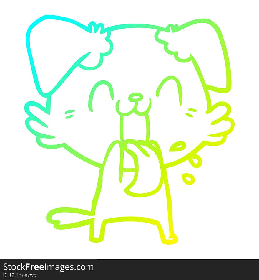 cold gradient line drawing of a cartoon panting dog