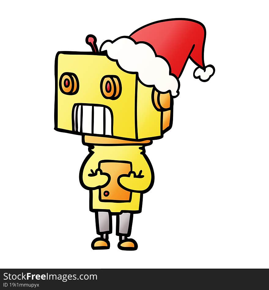 gradient cartoon of a robot wearing santa hat