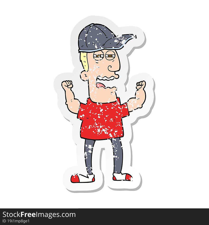 Retro Distressed Sticker Of A Cartoon Stressed Man