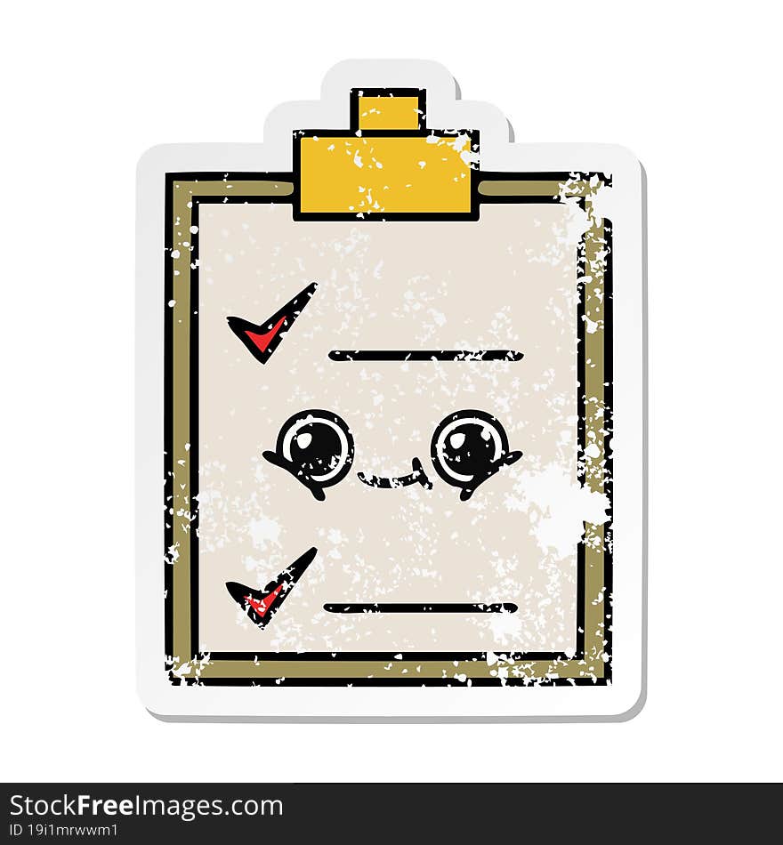 distressed sticker of a cute cartoon check list