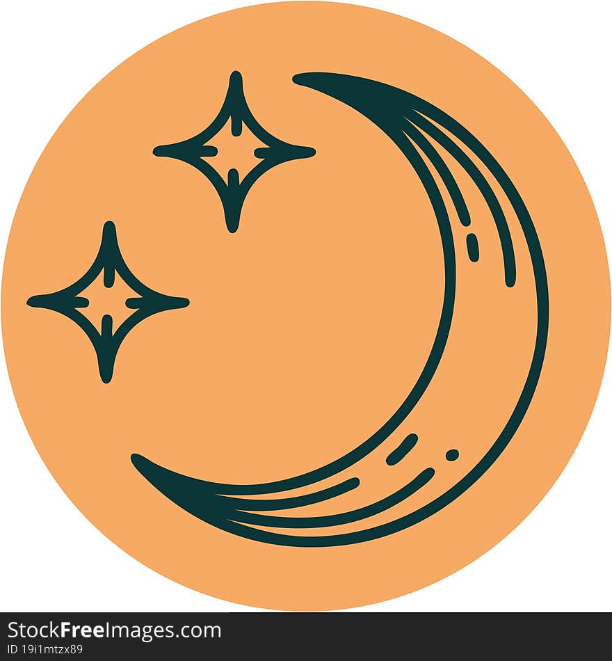 iconic tattoo style image of a moon and stars. iconic tattoo style image of a moon and stars