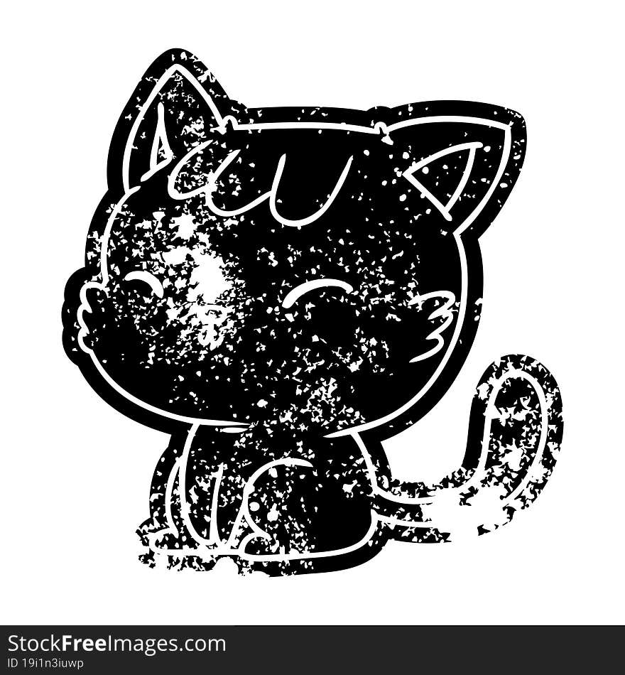 grunge distressed icon of cute kawaii cat. grunge distressed icon of cute kawaii cat