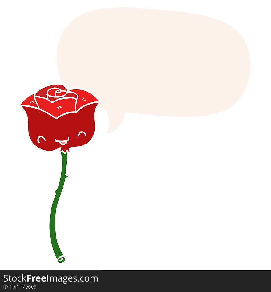 cartoon rose and speech bubble in retro style