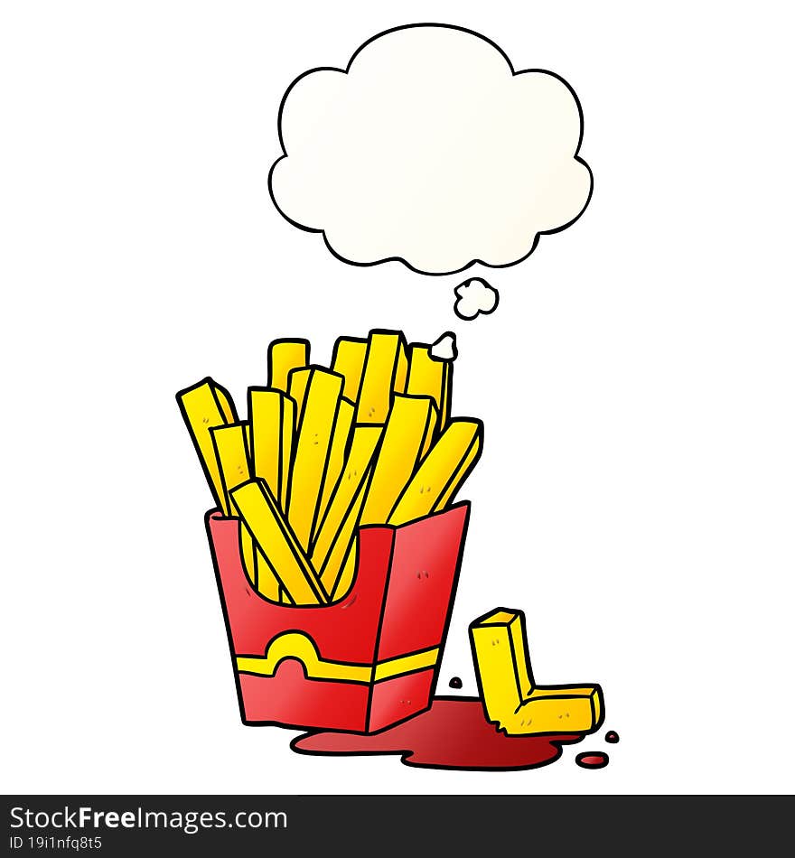 cartoon fries and thought bubble in smooth gradient style