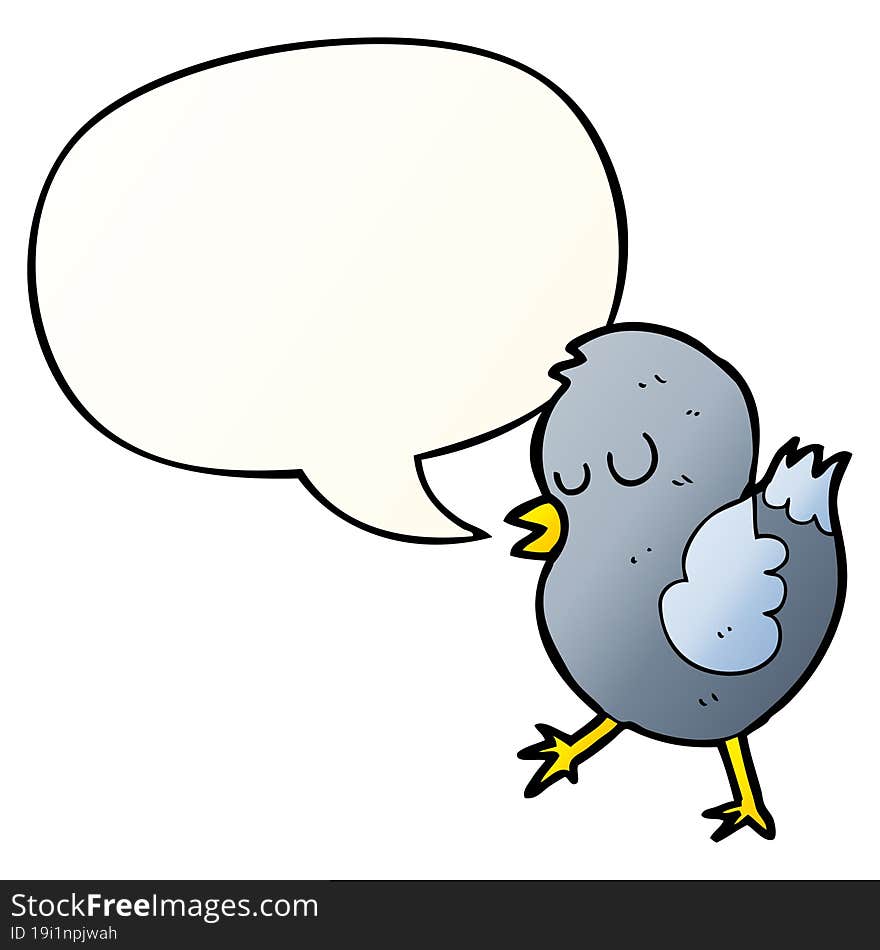 cartoon bird with speech bubble in smooth gradient style