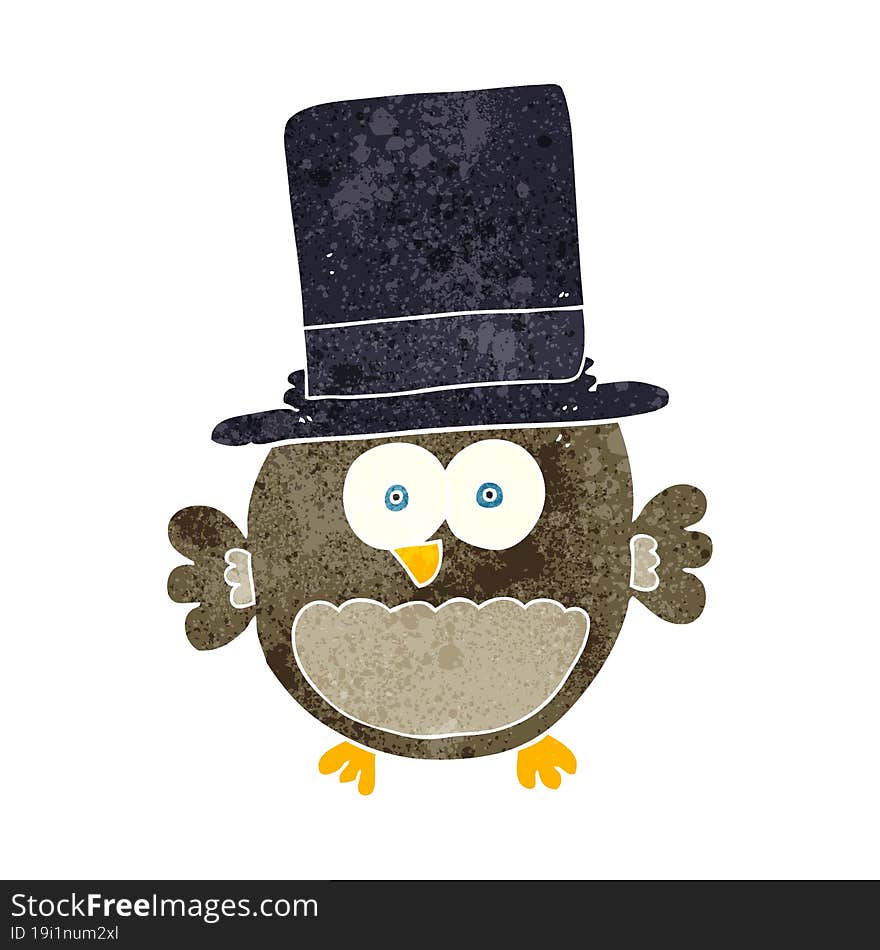 Retro Cartoon Owl In Top Hat